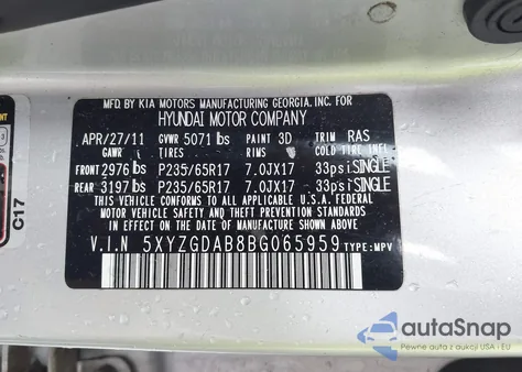 2011 Hyundai Santa Fe Gls from USA, damaged, VIN 5XYZGDAB8BG065959